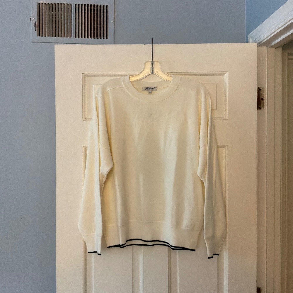 Madewell Merino Wool Pullover Sweater Ivory Molasses Tipping Women's M NWT